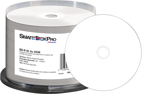 SmartDisk Pro Inkjet Printable Blu-ray spindle pack with white printable disc surface