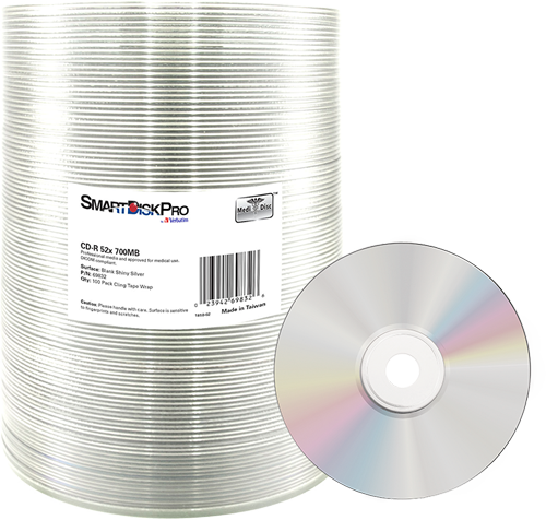 SmartDisk Pro Shiny Silver CD-R 100 pack with disc surface
