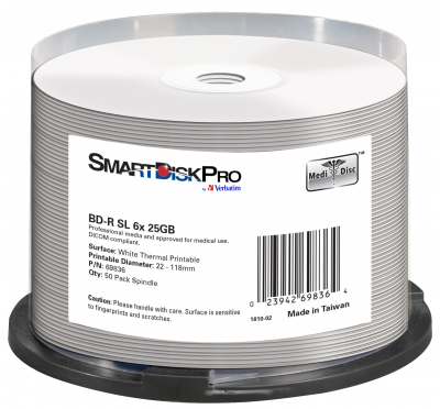 SmartDisk Pro BD‑R 6x 25GB White Thermal Printable 50 Pack Spindle Packaging