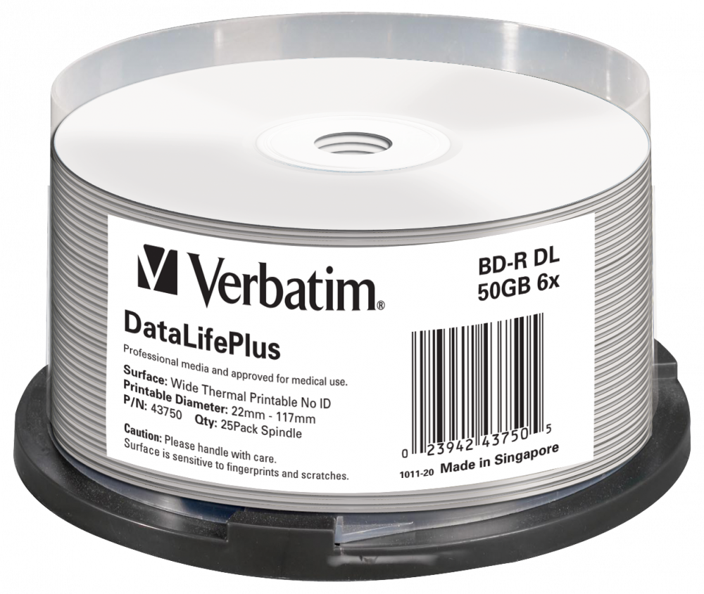 BD‑R 50GB 6x Wide White Thermal Printable 25 Pack Spindle ‑ No ID Brand