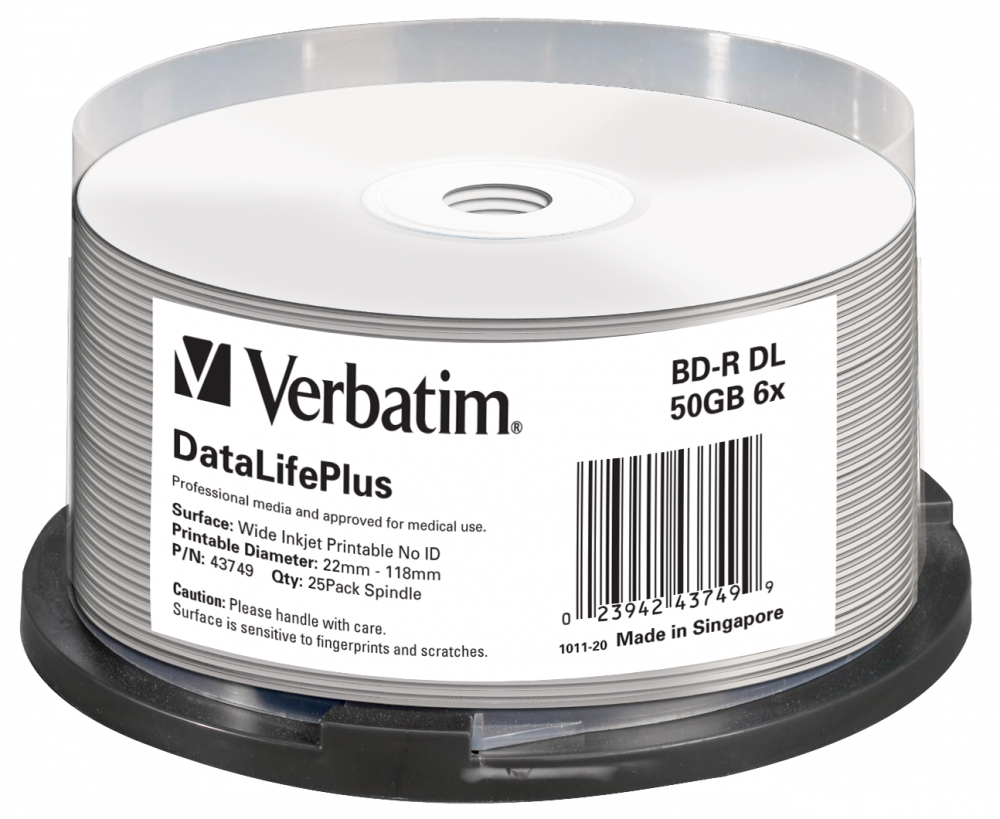 BD‑R DL 50GB 6x Wide Printable 25 Pack Spindle ‑ No ID Brand