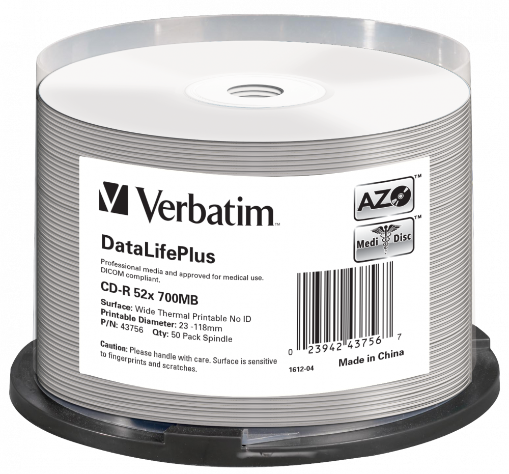 CD‑R 52x DataLifePlus Wide Thermal Printable 50pk Spindle ‑ No ID Brand