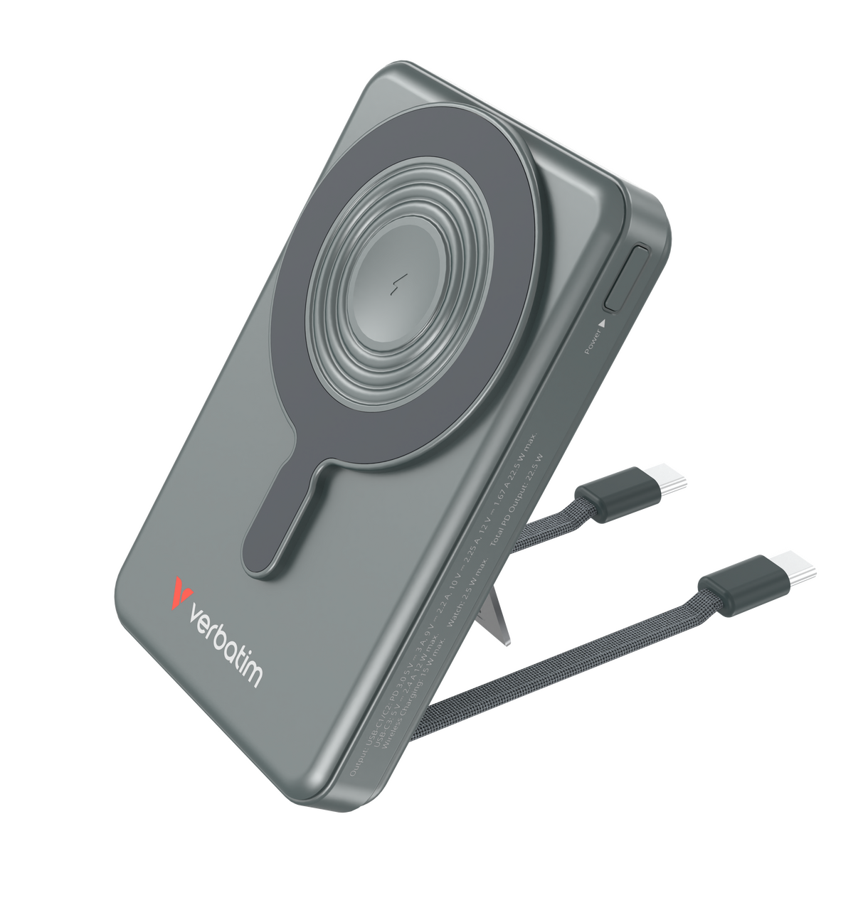 Charge 'n' Go Magnetic Wireless Power Bank with Two Cables and Display 10,000mAh