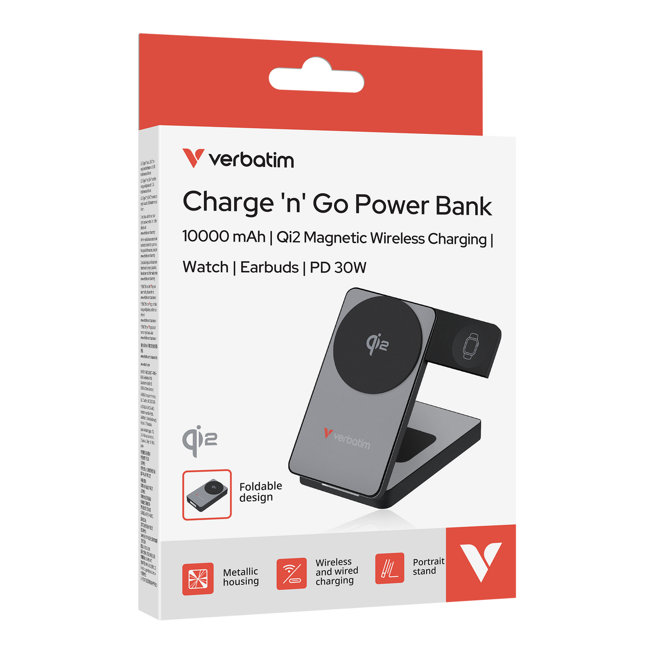Charge 'n' Go Qi2 magnetisk trådløs powerbank 10000 mAh, grå