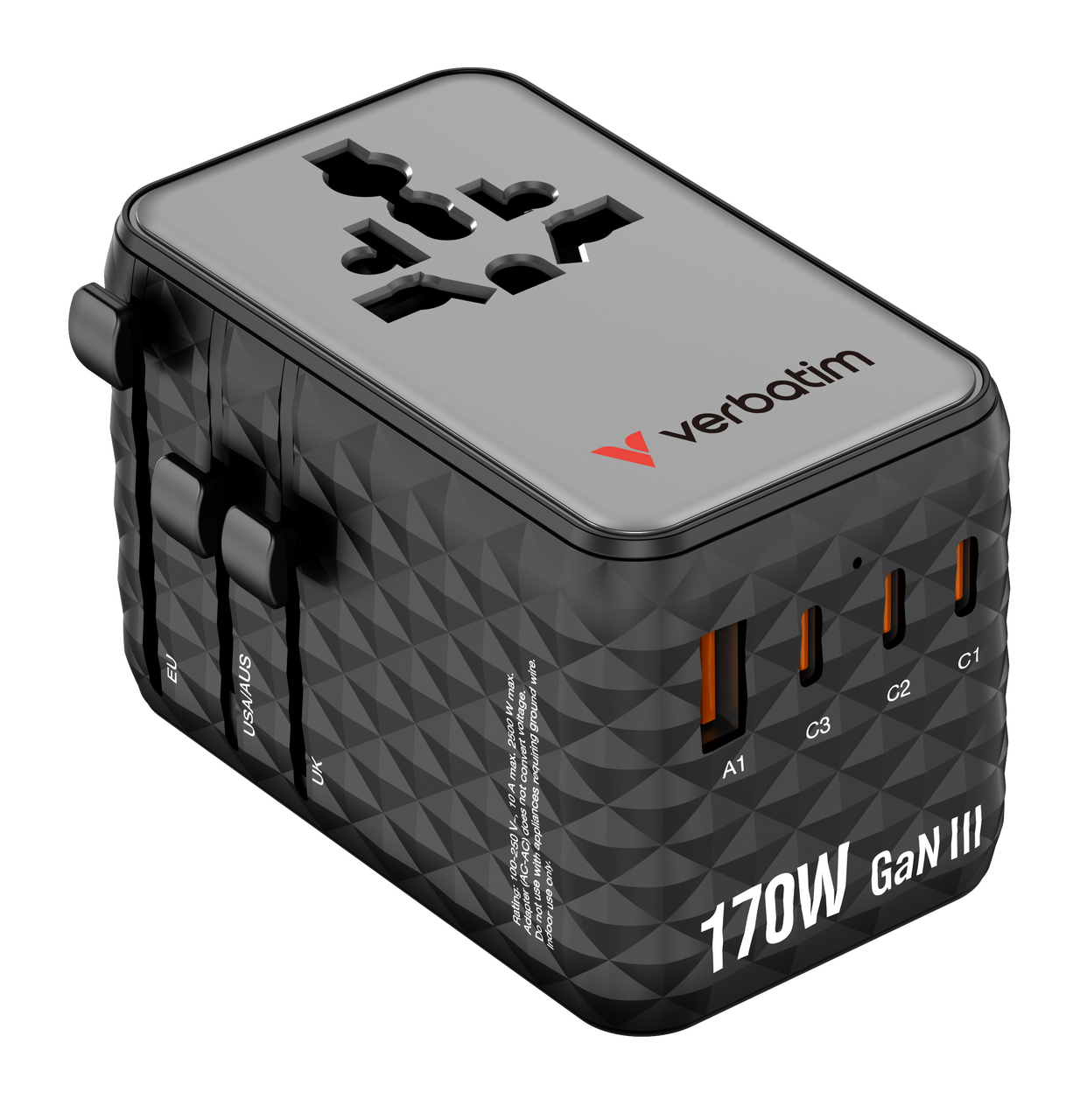 Charge 'n' Travel 170W GaN III Universal Travel Adapter with 3 x USB-C, 1 x USB-A ports