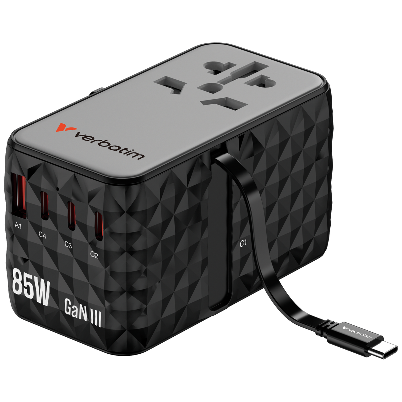 Charge 'n' Travel 85W GaN III Universal Travel Adapter with Retractable USB-C Cable