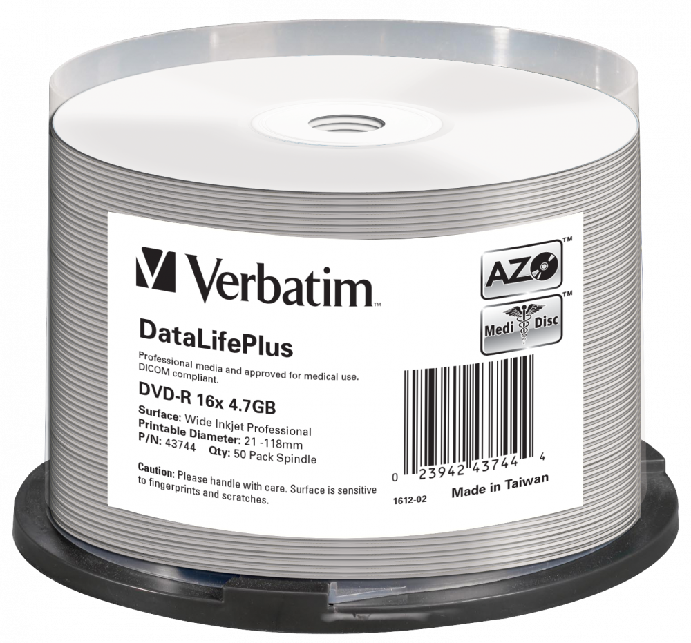 DVD‑R 16x DataLifePlus Wide Inkjet Printable 50pk Spindle ‑ No ID Brand