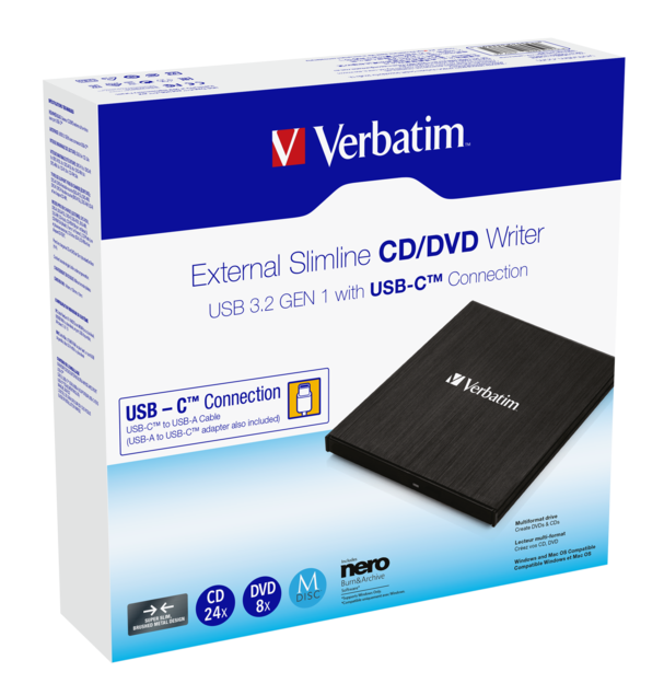 External Slimline CD/DVD Writer with USB‑C Connection