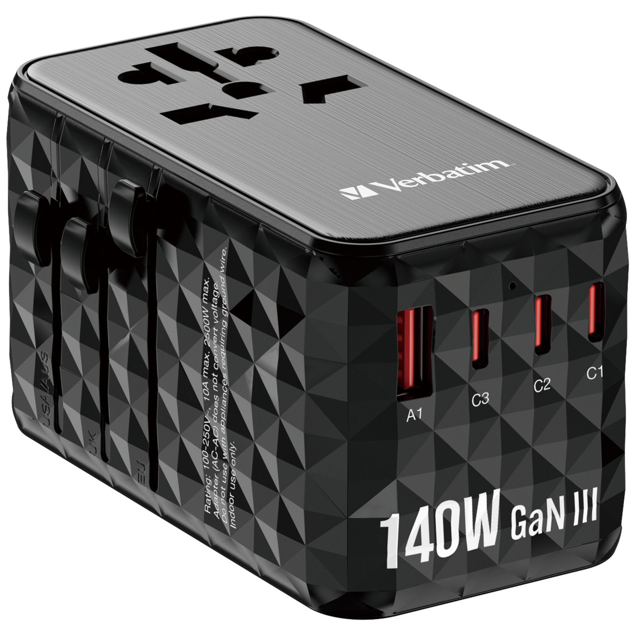 UTA-10 GaN III Universal Travel Adapter with 2 x USB-C® PD 3.1 & QC 4+ 140W / 1 x USB-C PD 18W / 1 x USB-A QC 3.0 18W